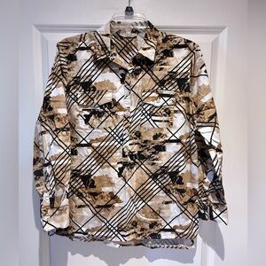 Dana Buchman Geometric Print Roll-Tab Top Medium abstract print blouse hi-low